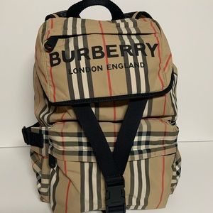 Burberry Logo Print Vintage Check Nylon Backpack